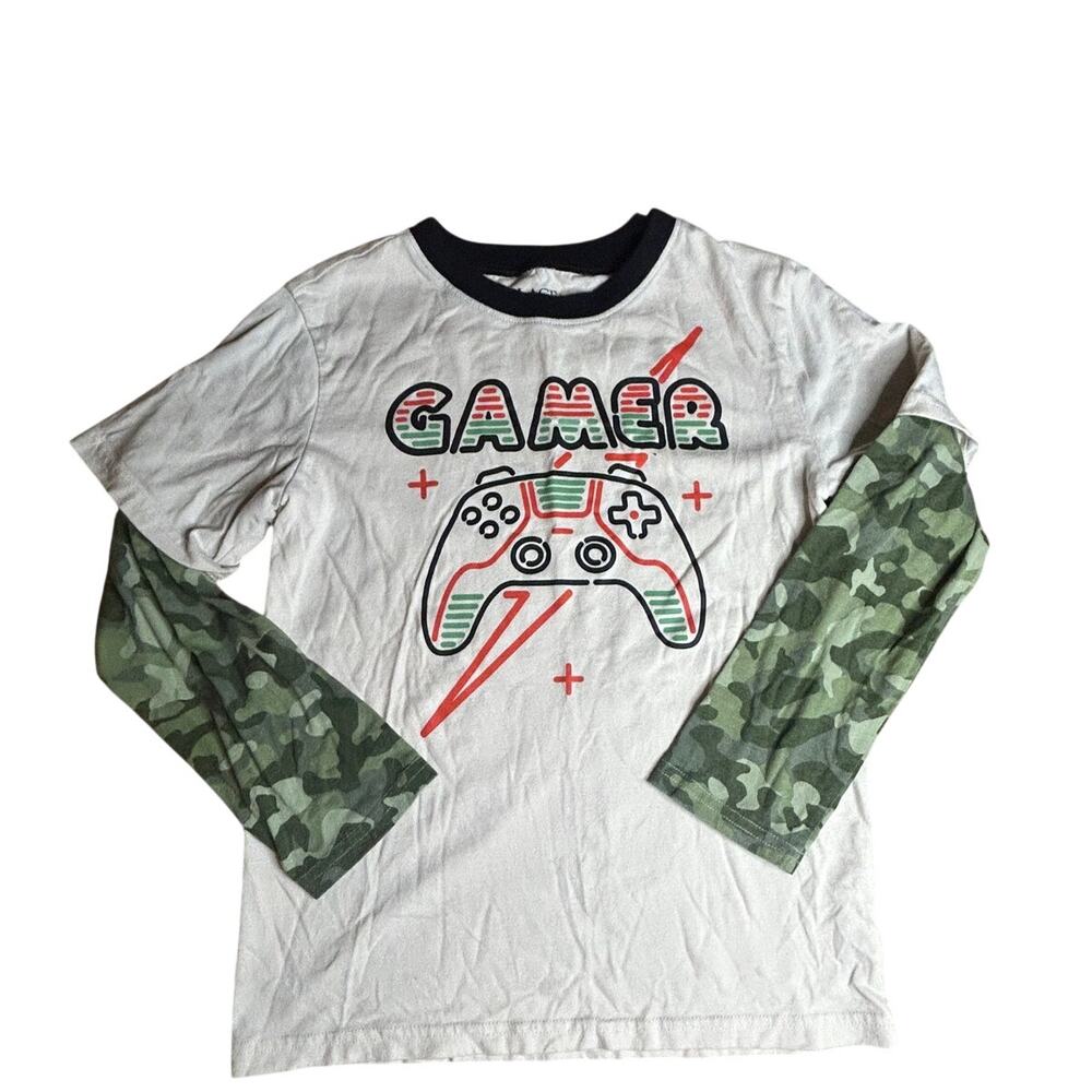 Children's Place layered long sleeve tshirt camouflage Gamer controller sz M 7/8